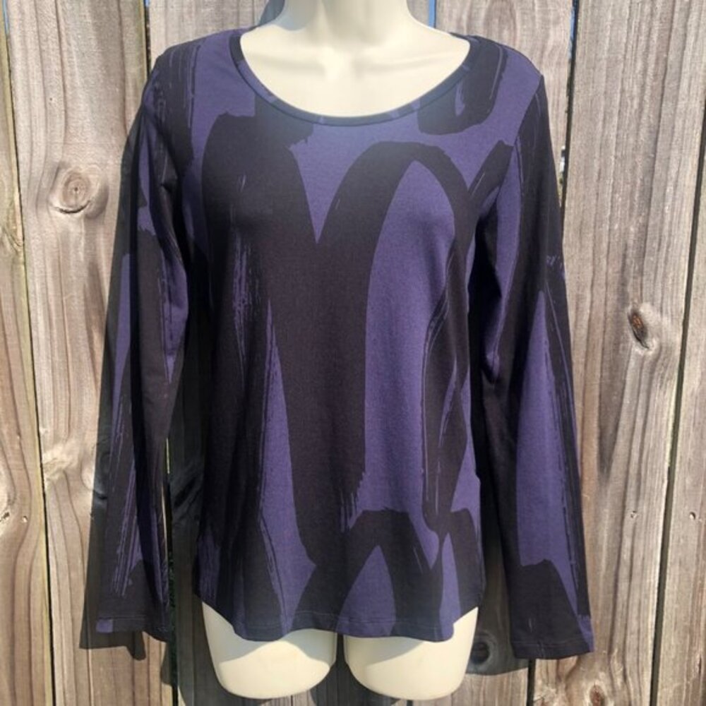 Crea Concept 38 6 Purple Long Sleeve Tee Top Blouse Purple Blue Crew Neckline